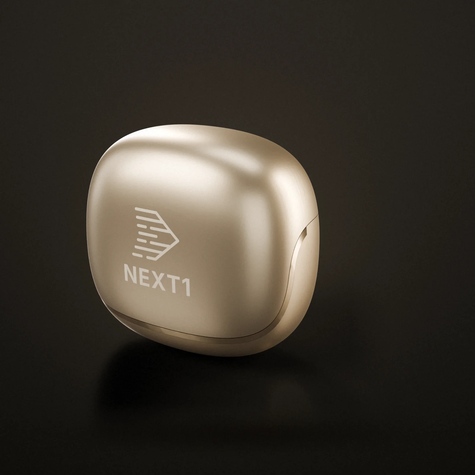 The closed gold NEXT1 charging case